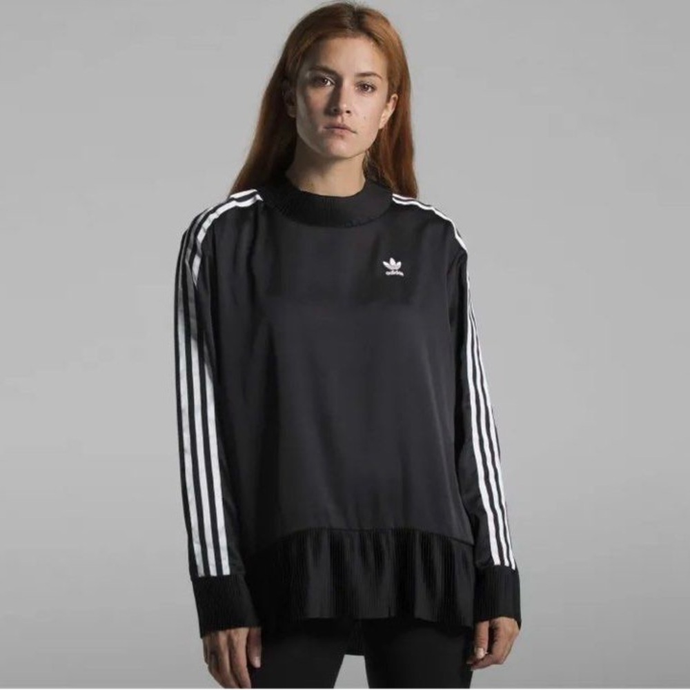 Adidas Black Pleated Top with White Accents